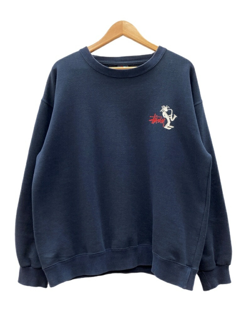 【中古】 ステューシー STUSSY 90s shadowman Sweatshirt シャドーマン スウェットシャツ 赤青タグ ジャズマン OldStussy トレーナー 紺 スウェット ロゴ ネイビー Lサイズ 104MT-2890|ドンドンサガール