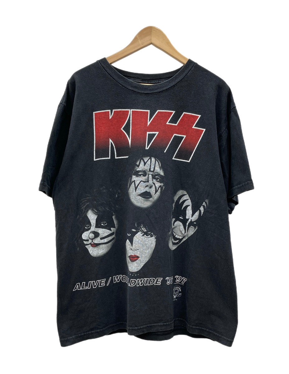 【中古】 バンド band 90s 90年代 KISS キッス ALIVE WORLDWIDE 96-97 TOUR スアーT バンT 両面プリント Tour champ 黒 Tシャツ プリント ブラック Lサイズ 104MT-2949｜ドンドンサガール