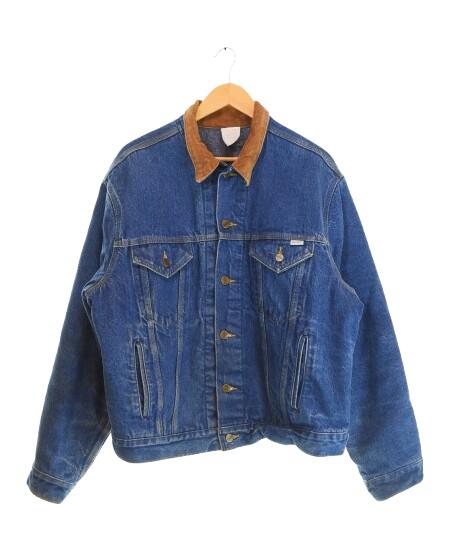 【中古】鉄道車両ハート形 Carhartt 80s 星下げ札 3rd印字機 デニムトラッカージャケット 襟コール天うつり変わり 裏地毛布 上衣 青味 103MT-4195