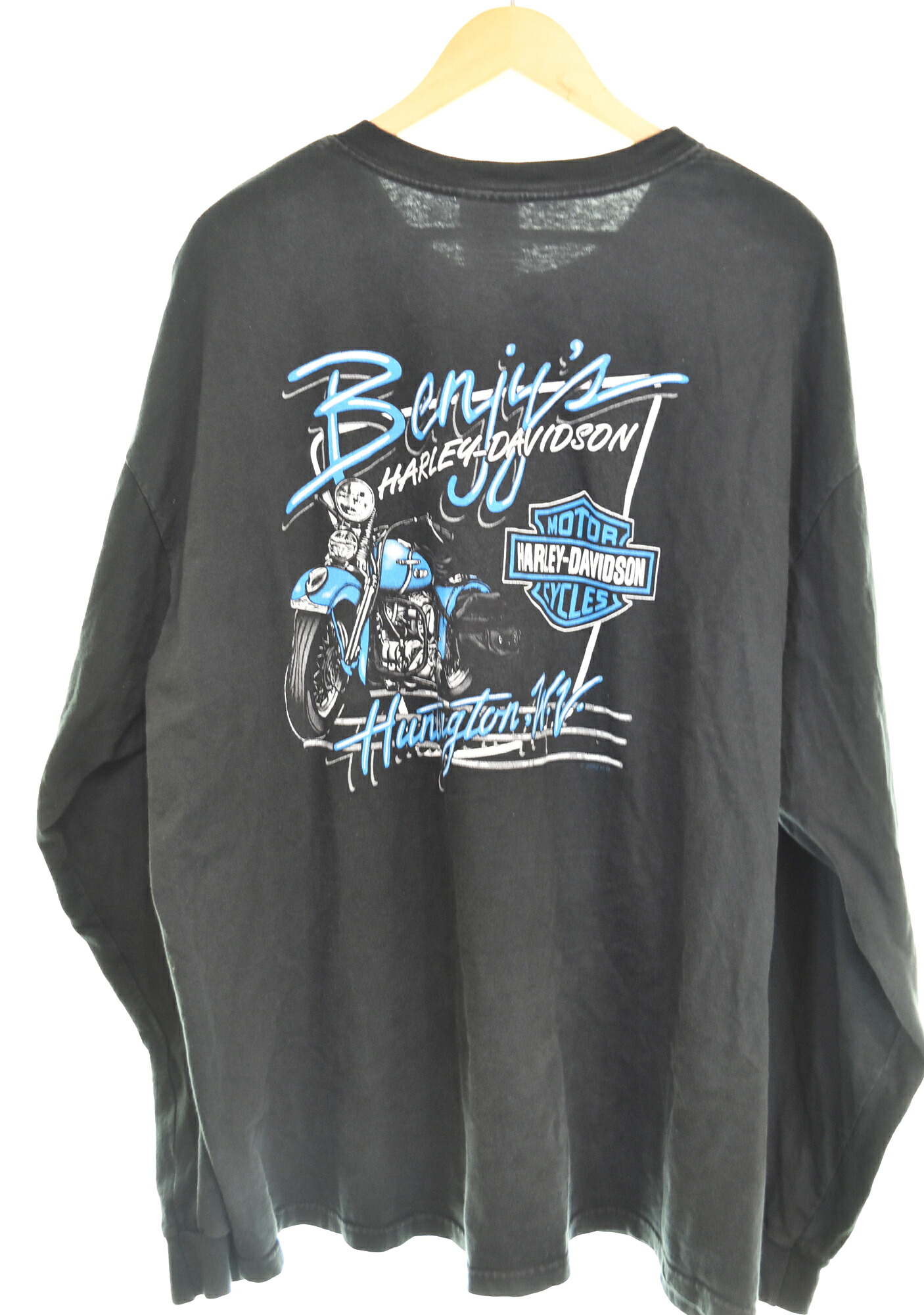 【中古】ハーレーダビッドソン Harley-Davidson 00's 青炎 ade Blue Flame Long Sleeve Tee フレイム ロンT 2XL ロンT ブラック 3Lサイズ 103MT-4183|ドンドンサガール