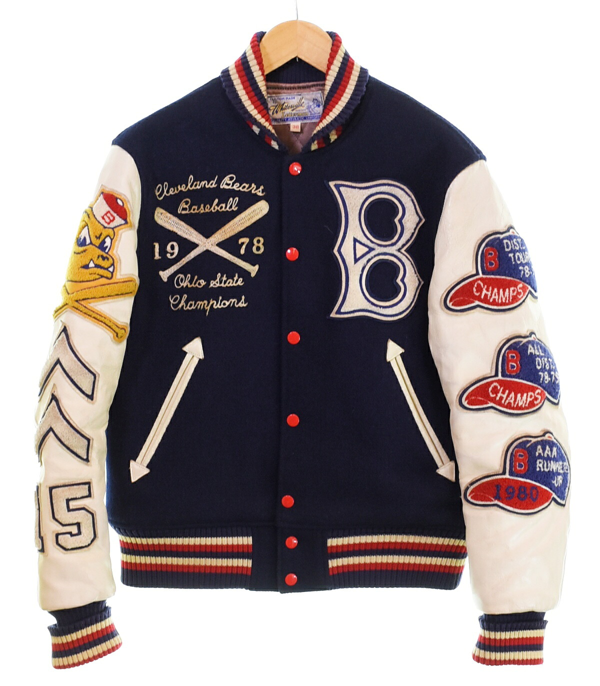 【中古】東洋エンタープライズ TOYO ENTERPRICE WHITESVILLE ホワイツビル Wool Stadium Jacket ウール スタジアム ジャケット スタジャン WV11375 38 ジャケット ネイビー Mサイズ 103MT-4271｜ドンドンサガール