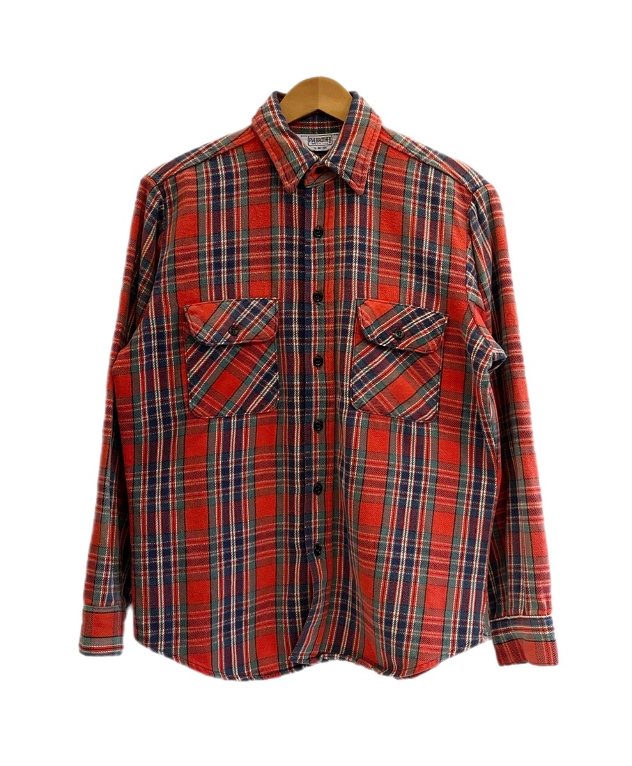 【中古】ファイブ茶飲み友だち FIVE BROTHER 90s 90\u0027s USA製 照合のしるし フランネルプルオーバー 照合のしるしプルオーバー ヴィンテージ 長袖プルオーバー 赤いこと M大いさ 101MT-6094 トップス-メンズファッション-カジュアルシャツ