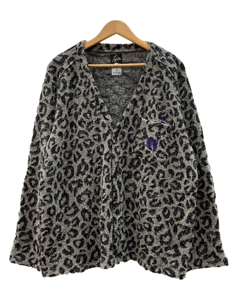 【中古】 ニードルス Needles 20AW Charcoal TOKYO 暗灰色 トーキョー 別注 V Neck Cardigan ジレー レオパード柄 蝶 刺しゅう 灰 HM405 ジレー ロゴタイプ 薄墨色 L大いさ 104MT-3011