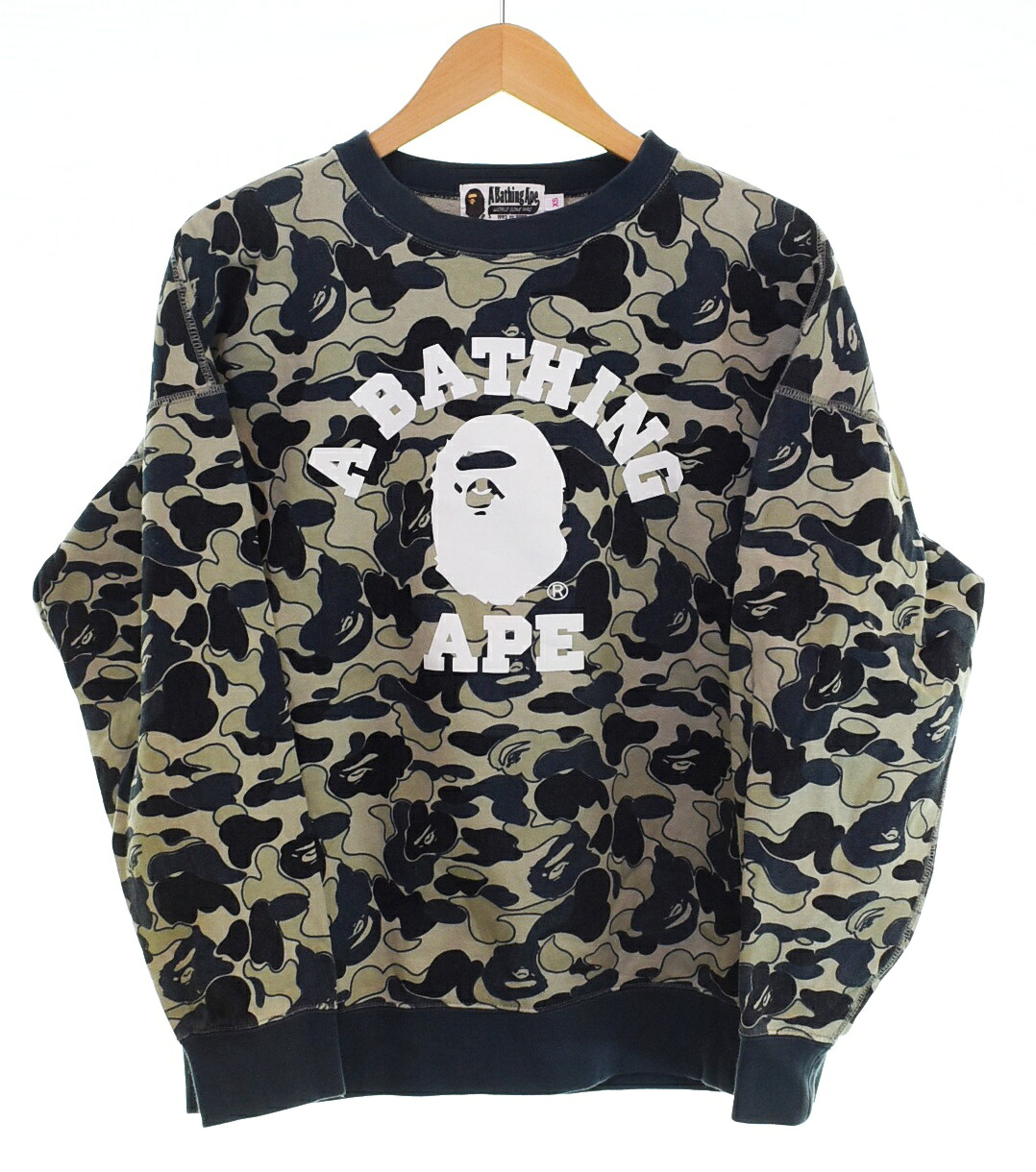 【中古】アベイシングエイプ A BATHING APE COOKIE CAMO 2 COLLEGE OVERSIZED SWEAT ビスケット 間鴨 単科大学 厚地の外套大きさ 001SWJ302003L XS 流汗 マルチ色つや SS大きさ 103MT-4334