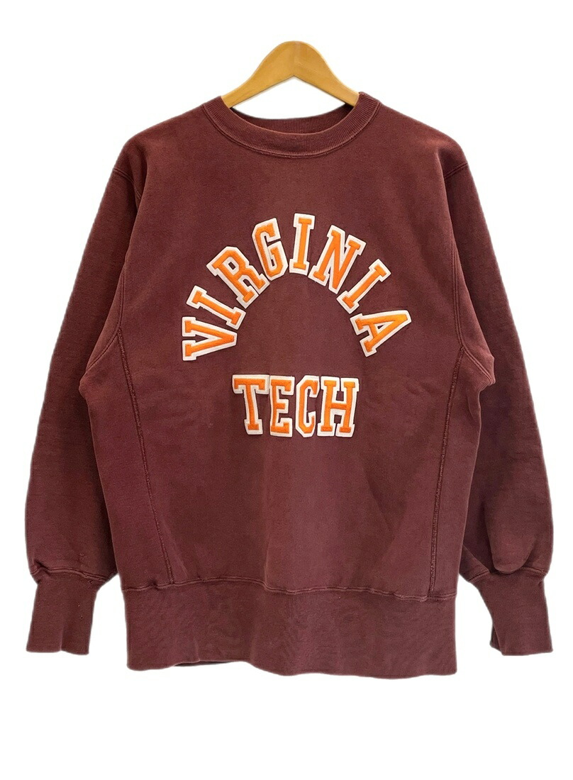 【中古】はやりっ子 Champion 90s 90年月日 刺しゅう引き船 REVERSE WEAVE リバースウィーブ USA製 \"VIRGINIA TECH\"" 赤 流汗 ぶどう酒赤いこと L大きさ 101MT-6148"