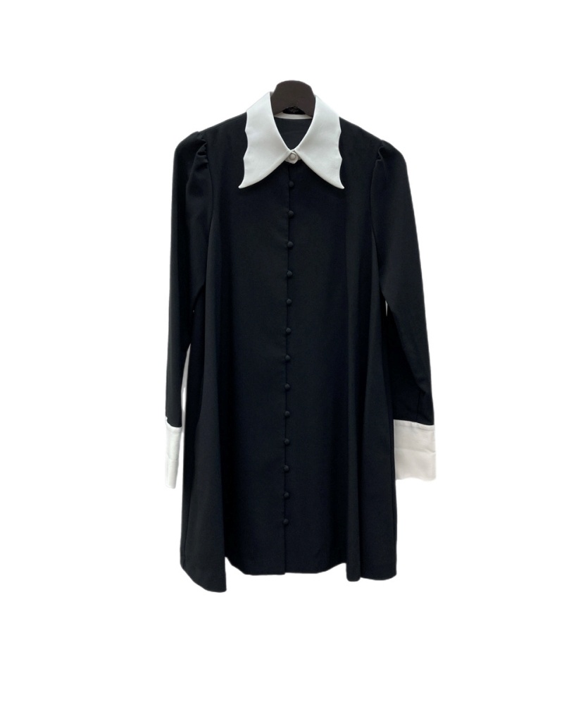 【中古】 シェグリット Sheglit nightmareシリーズ コウモリ襟 Aラインワンピース ロングスリーブ メイド風 カフス フレア レトロ ゴスロリ ロリータ BLACK 黒 278070 ワンピース ワンポイント ブラック Mサイズ 104LT-446|ドンドンサガール