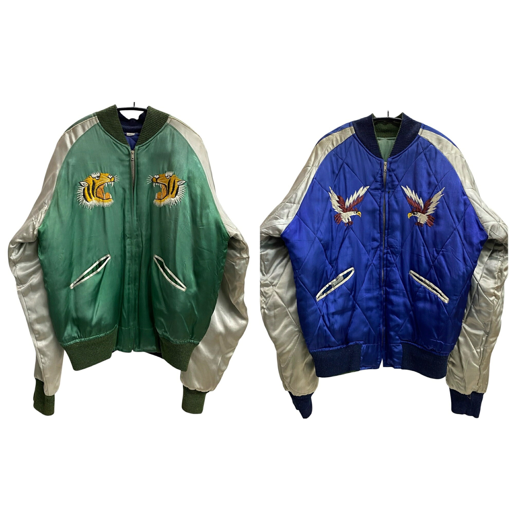 【中古】ヴィンテージ vintage 50\u0027s JAPAN 差し上げ物上衣 リヴァーシブル キルティング スカジャン 虎 鷹 上衣 緑であること 201MT-5814 VB
