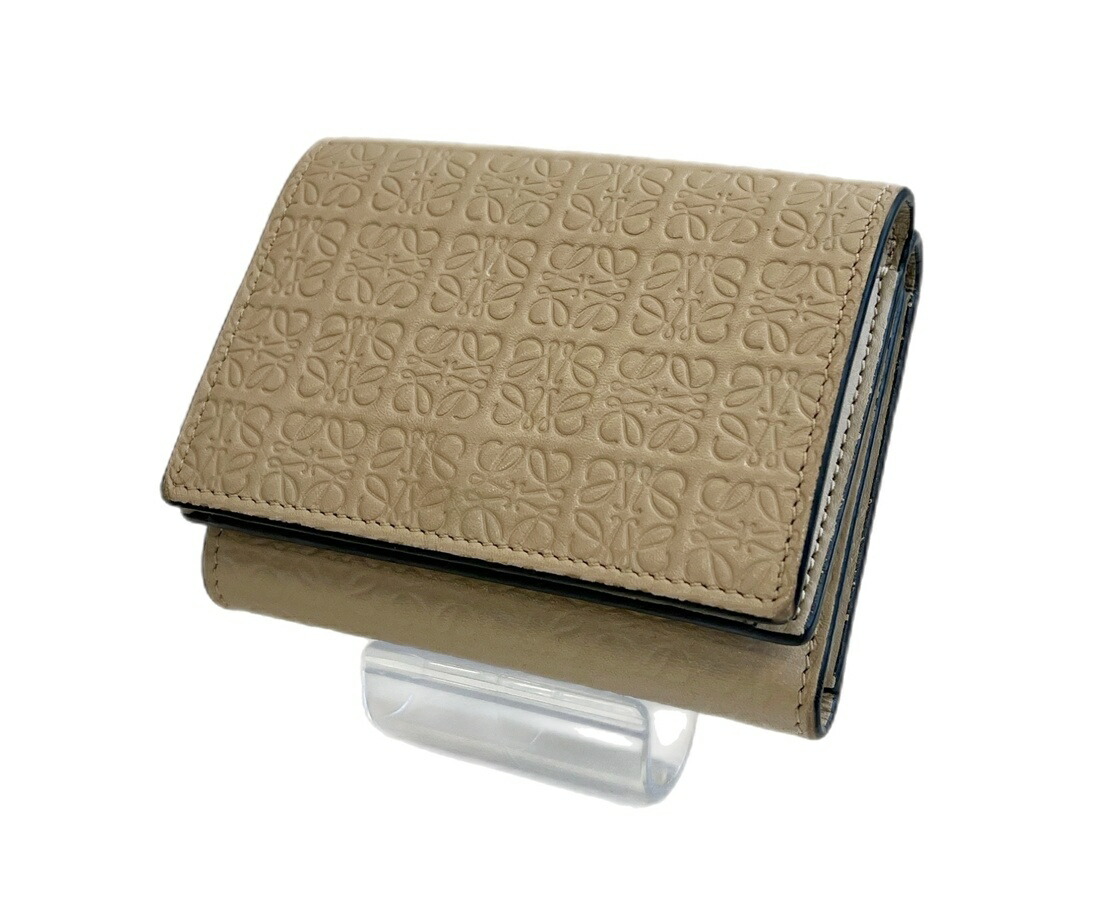 【中古】ロエベ LOEWE トライフォールドウォレット 三つ折り紙入れ ミニウォレット 262137 紙入れ・入れもの レディース紙入れ ベージュ 101wal-46
