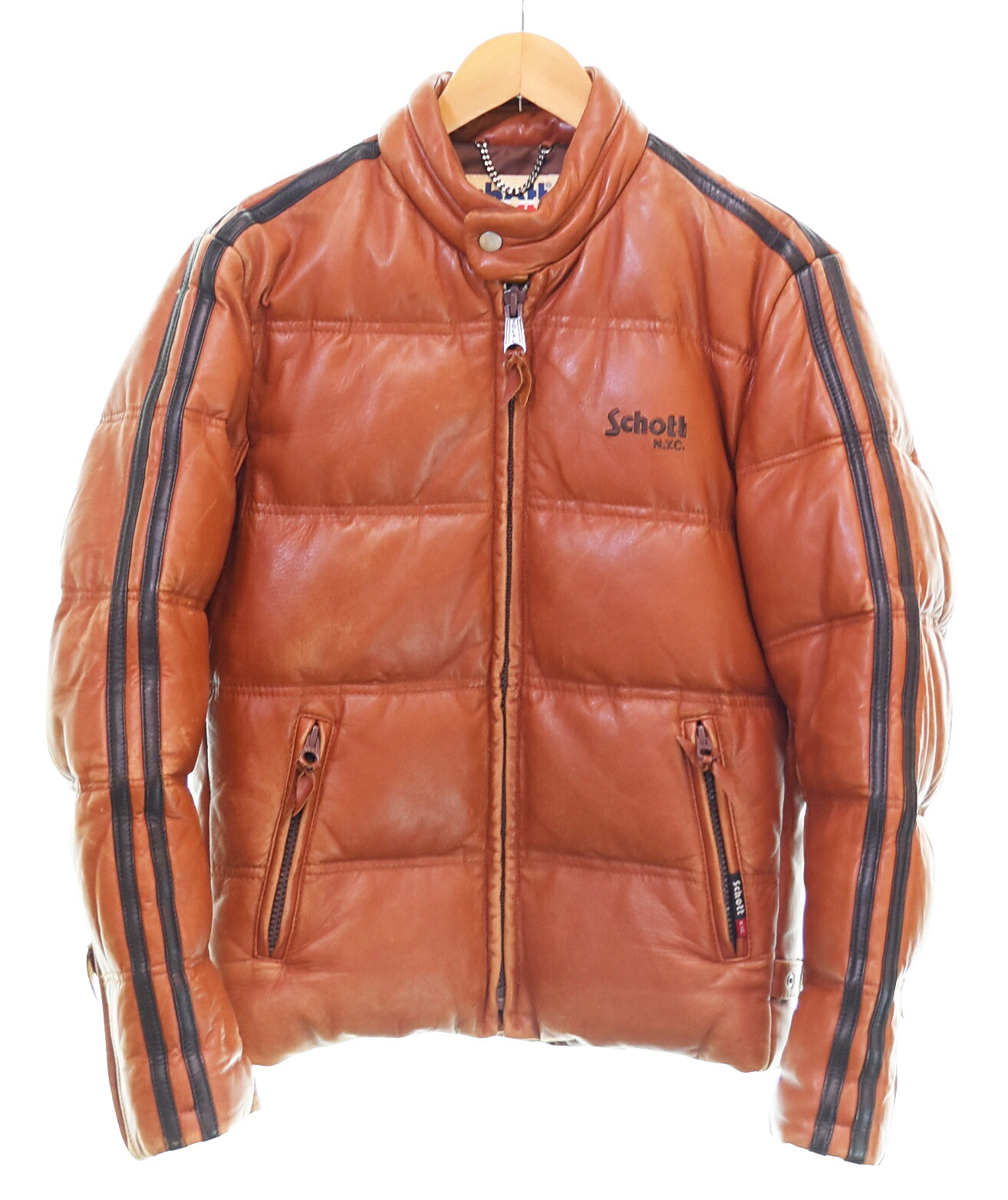 【中古】ショット SCHOTT Leather Down Jacket レザー ダウン ジャケット シープ スキン レザー ジャケット 3111012 ジャケット ブラウン Mサイズ 103MT-4399｜ドンドンサガール 32,175円
