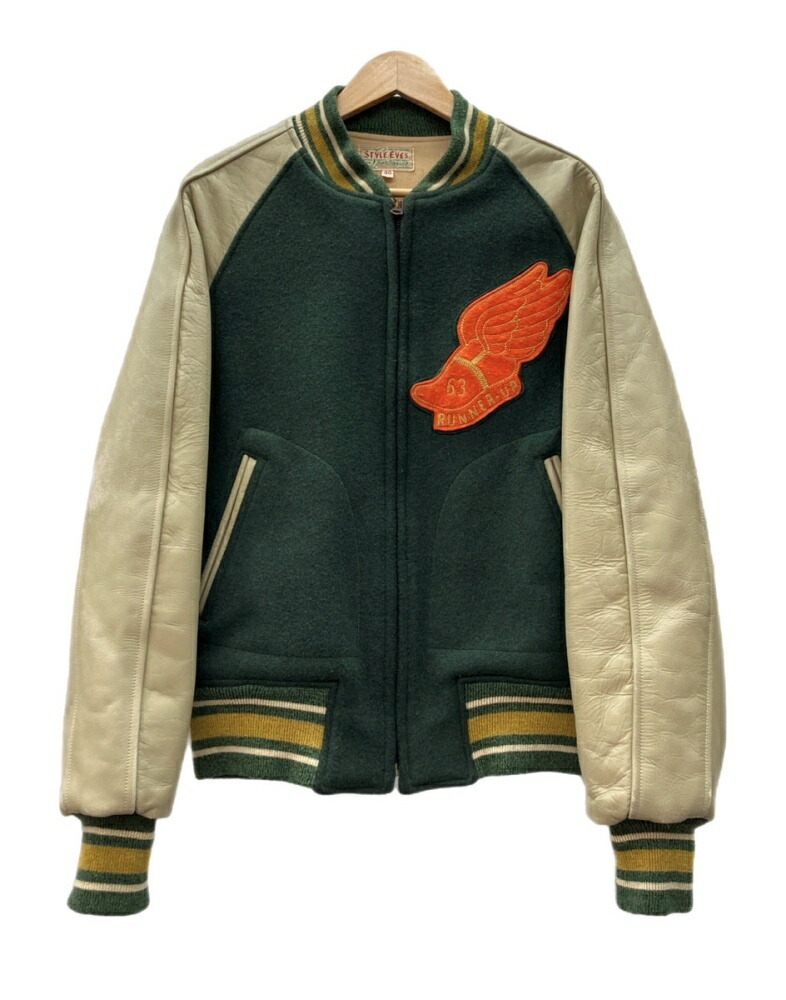 【中古】 スタイルアイズ STYLE EYES Stadium Jacket 闘技場 上衣 スタジャン ジップアップ オリエント会社組織 アウター 緑 M16432 大きさ40 上衣 刺しゅう 緑であること 104MT-3044