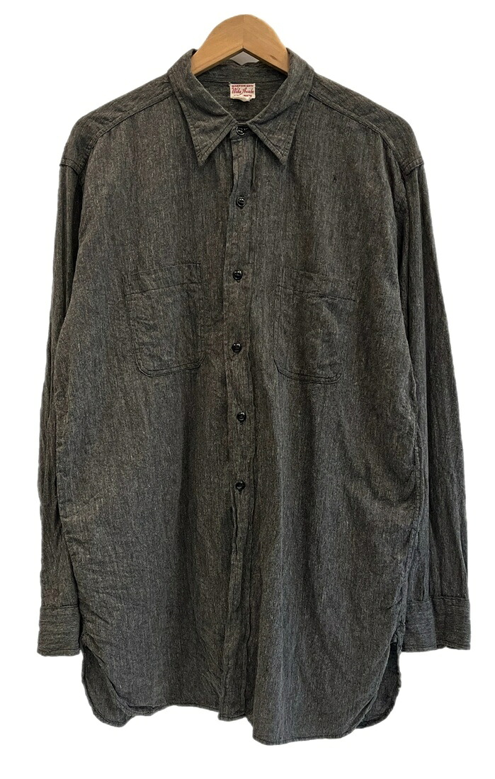 【中古】ヴィンテージ vintage 50s 50's Wild Awake ブラックシャンブレー ワークシャツ マチ付き 黒シャン 長袖シャツ ブラック 101MT-6193｜ドンドンサガール