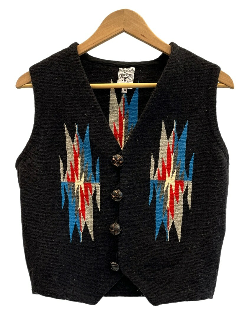 【中古】オルテガ ORTEGA\u0027S CHIMAYO VEST チマヨベスト くるみ名取り草 手織り羊毛より良い 36 より良い 黒いこと 101MT-6197
