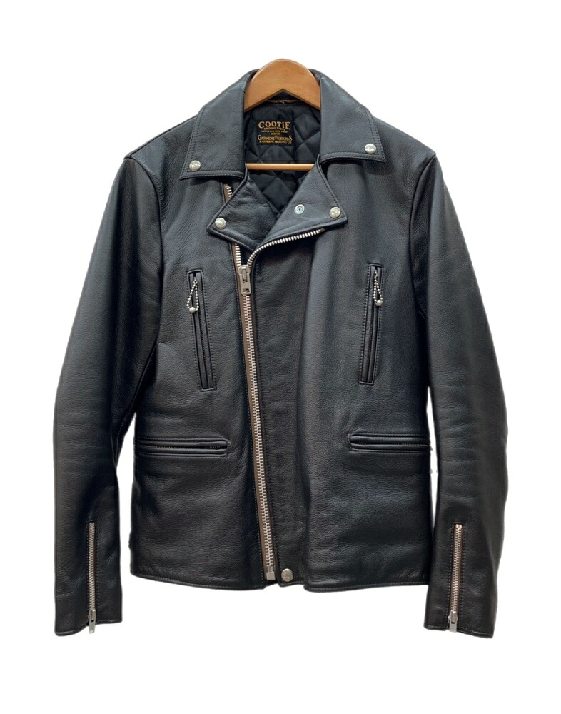 【中古】 クーティー COOTIE Productions 3rd St Leather Jacket レザー ジャケット ダブルライダース バイカー ジップアップ 革ジャン アウター 黒 ジャケット 無地 ブラック Mサイズ 104MT-3050