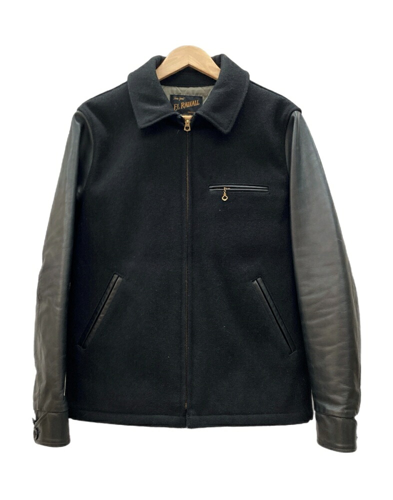 【中古】 ラディアル RADIALL Stadium Jacket スタジアム ジャケット スタジャン ジップアップ レザー切替 裏キルティング アウター 黒 サイズ38 ジャケット 無地 ブラック 104MT-3062|ドンドンサガール