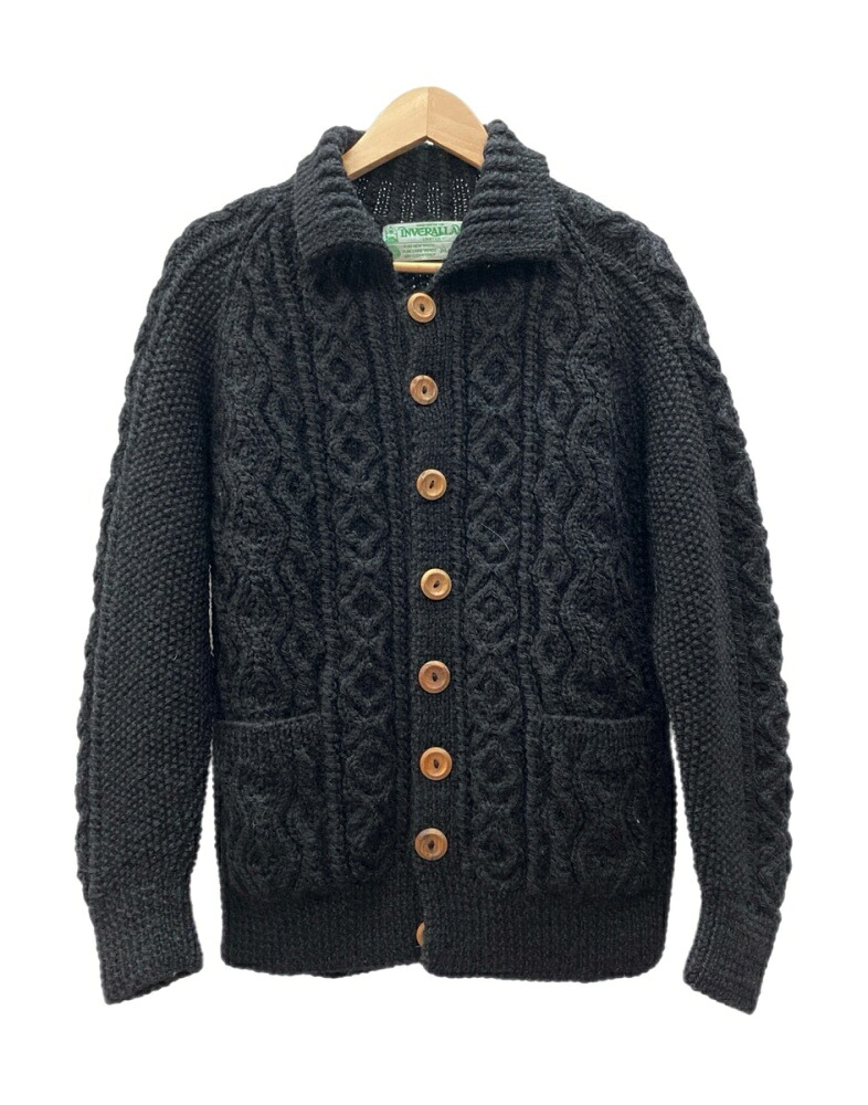 【中古】 インバーアラン INVERALLAN 3A Lumber Cardigan ランバー ジレー 有線テレビ編み物 お手々編み物 朦々たる 黒 ジレー 無地 黒いこと 104MT-3089