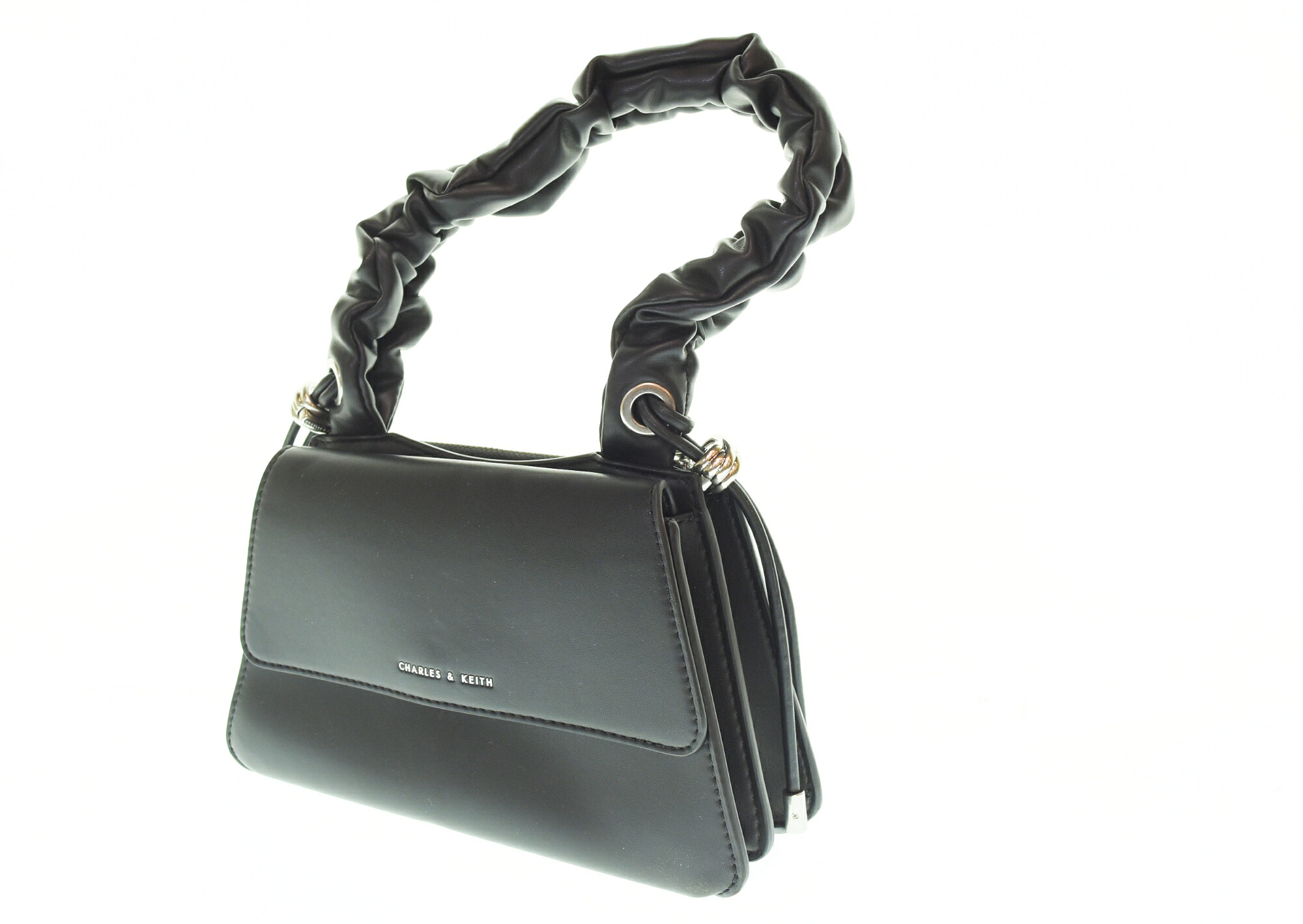 【中古】プリンスチャールズ島 アンド キース Charles\u0026Keith コゼット ルーシュドハンドルトラペーズバッグ 御徒面子 レディース御徒面子 ハンドバック 黒いこと 103B-225
