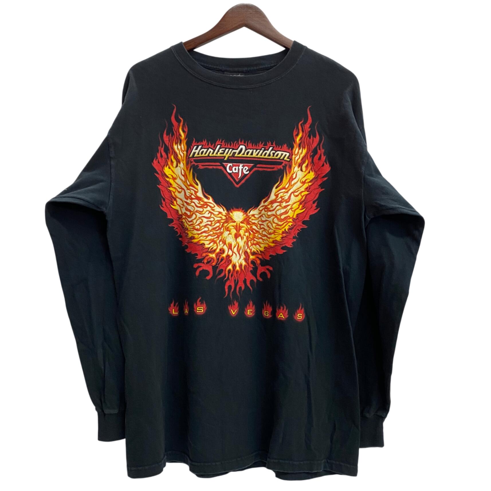 【中古】ハーレーダビットソン HARLEY-DAVIDSON CAFE Eagle Flame LS Tee ロンT 鷲 ひな形 長袖カットソー 黒いこと 201MT-5892 VB