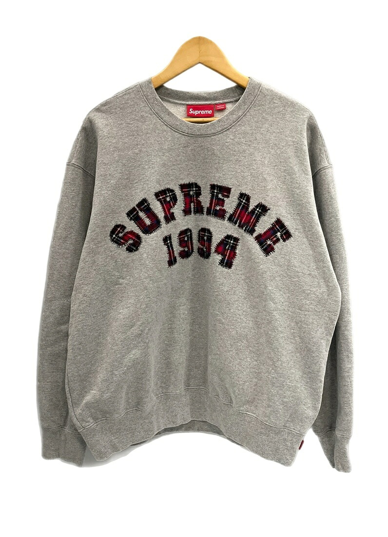 【中古】シュプリーム SUPREME 26SS Plaid Arc Crewneck Heather Greyプレイド 読み合わせる アーチ形 ロゴタイプ 労働者の一団のど首 汗水 薄墨色 L大きさ 101MT-6227