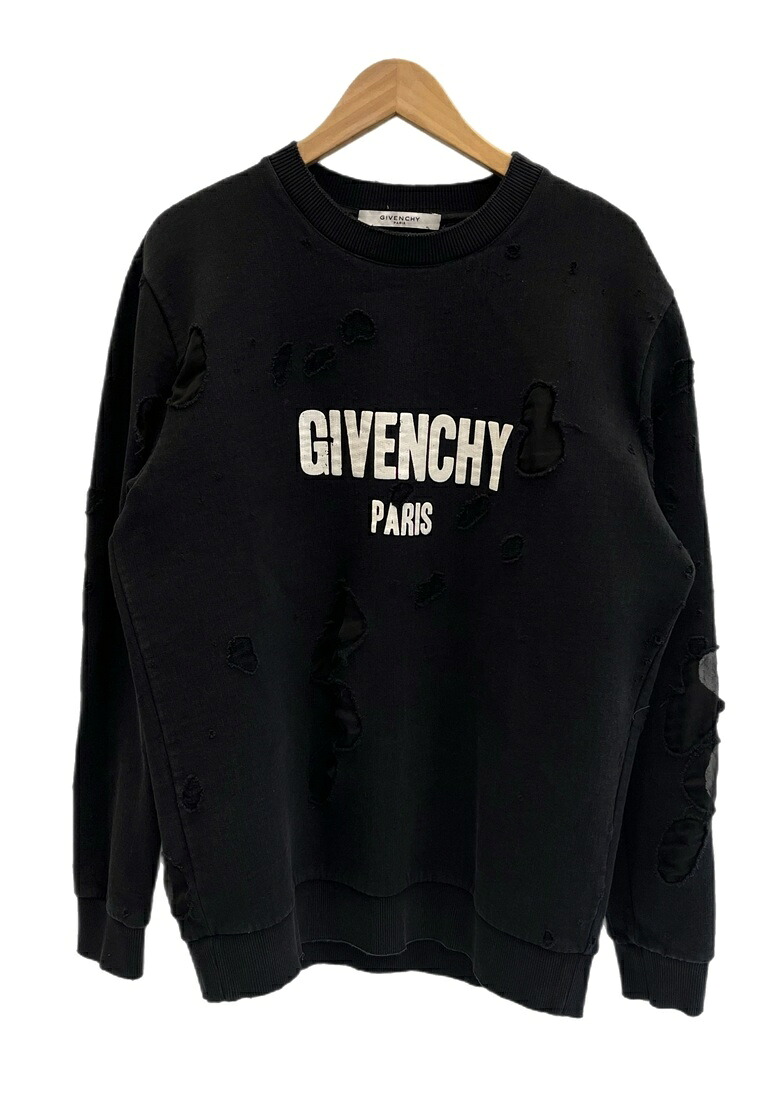 【中古】ジバンシー GIVENCHY 17AW  ロゴタイプ刷り上げる デストロイ産業 トレーナー 不都合産業  黒 BM70393Y0S 汗水 黒いこと M大きさ 101MT-6231