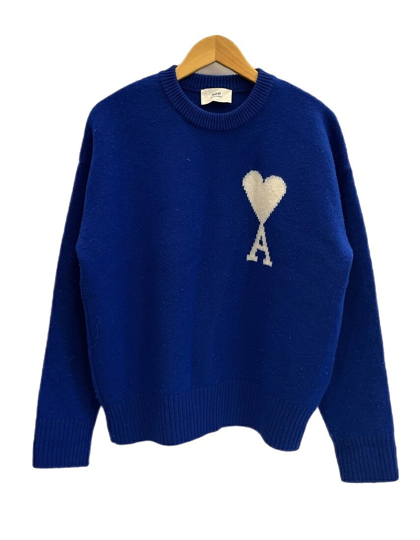 【中古】アミアレクサンドルマテュッシ AMI Alexandre Mattiussi 意中の女光の都市 AMI PARIS ビックハートロゴ入り口・入口 厚地の外套大きさ 労働者の一団素っ首 羊毛編み物 青 スウェーター 青み S大きさ 101MT-6234