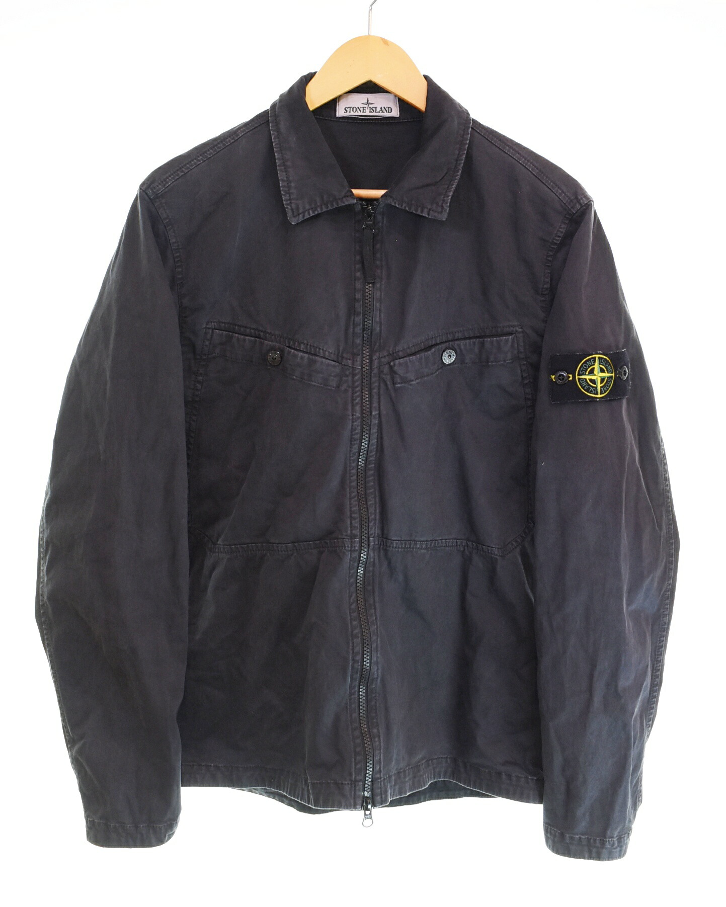 【中古】ストーンアイランド STONE ISLAND Brushed Cotton Zip Overshirt ガーメントダイ処理  ジップオーバーシャツ 上衣 801510104 Ｍ 上衣 黒いこと M大きさ 103MT-4523
