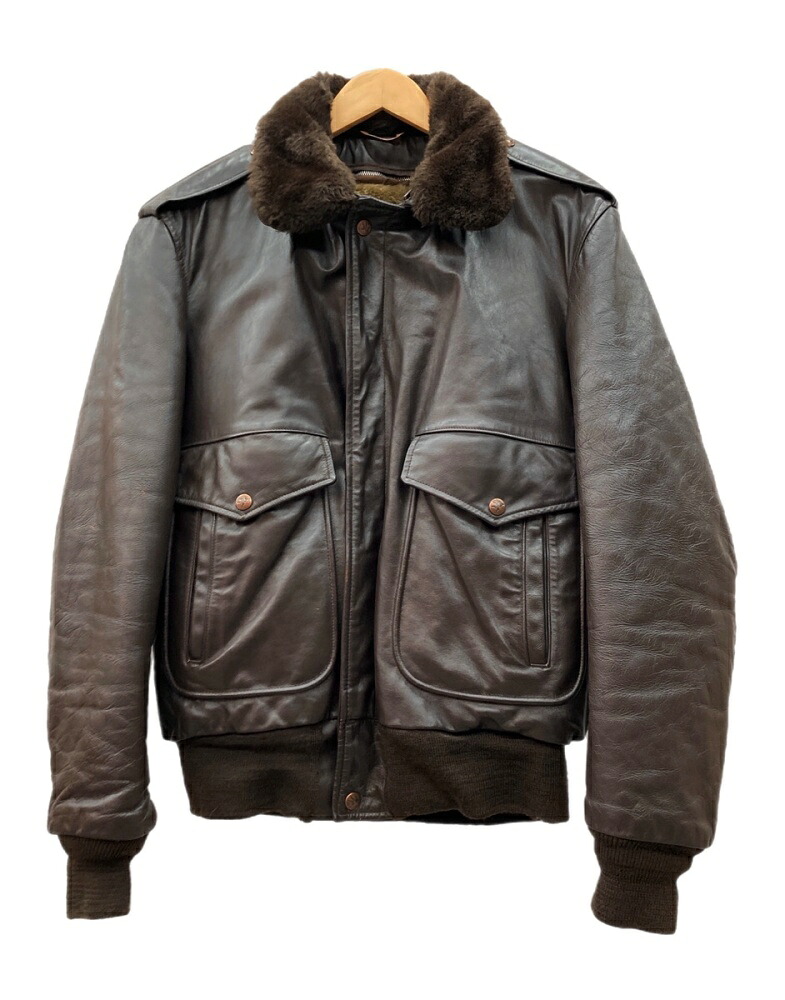 【中古】 スピワック SPIEWAK Golden Fleece Leather Flight Jacket レザー フライト ジャケット ジップアップ ファー 革ジャン アウター 茶 サイズ40 ジャケット 無地 ブラウン 104MT-3123｜ドンドンサガール