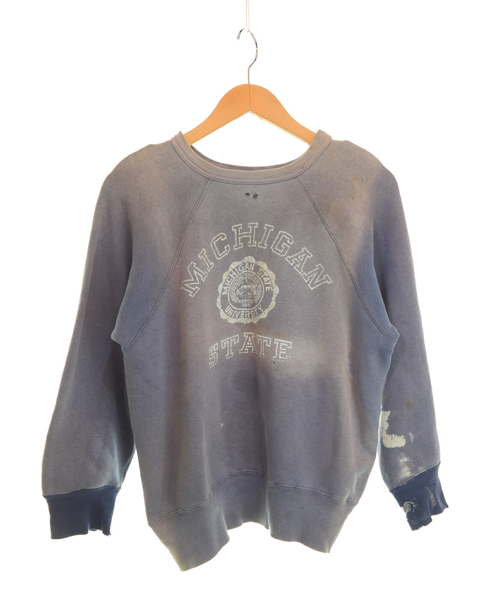 【中古】ヴィンテージ Vintage 50s 60s ヴィンテージスウェット ツートン 茄子紺 サンフェード 分科大学ロゴタイプ 3段刷り上げる MICHIGAN STATE ラグラン捩り 4本針 50\u0027s 60\u0027s 汗水 米国海軍 103MT-4590