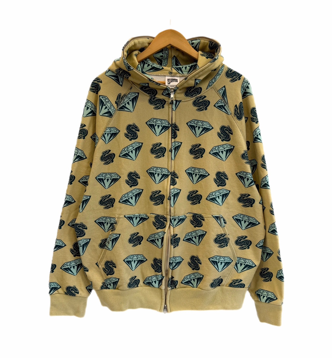 【中古】ビリオネアボーイズクラブ Billionaire Boys Club BBC 総柄 ジップアップパーカー BBCJP193K004 パーカ イエロー Lサイズ 101MT-6331|ドンドンサガール