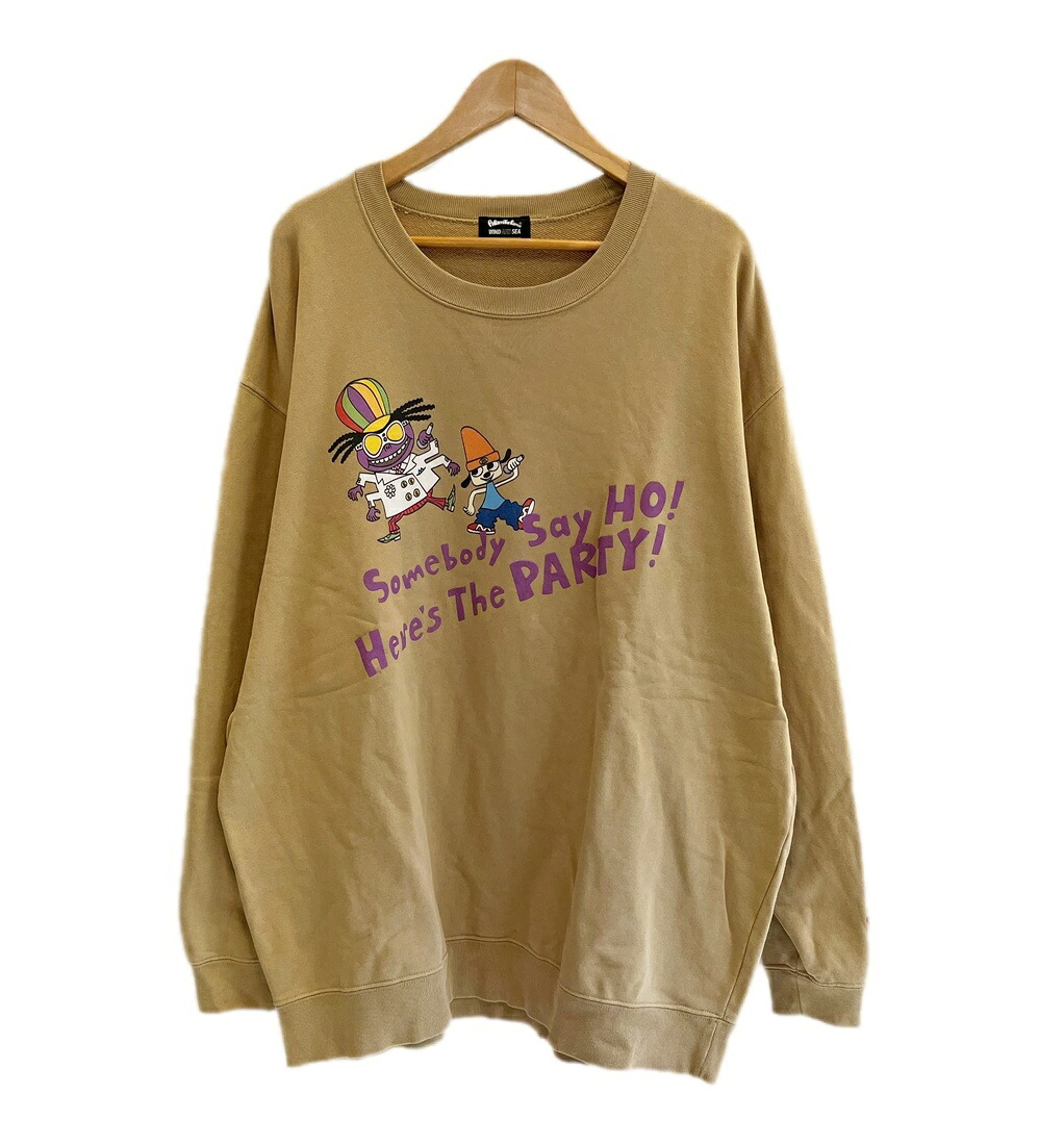 【中古】ウィンダンシー WIND AND SEA × ×PARAPPA THE RAPPA パラパラッパープリントスウェット 茶 WDS-PARAPPA-2-09 XL 汗水 ベージュ LL大きさ 101MT-6343