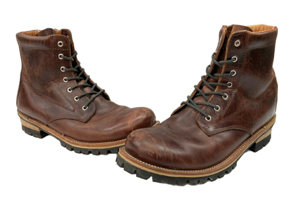 【中古】 スローウェアライオン SLOW WEAR LION Plain MID Boots 飾り気の無い ミッド ブーツ スピード競技引きあげる サイドジップ 細工物 アウトドア シューズ 茶 OB-8593R メンズ靴 ブーツ 細工物 赤銅色 大きさL 104S-1298