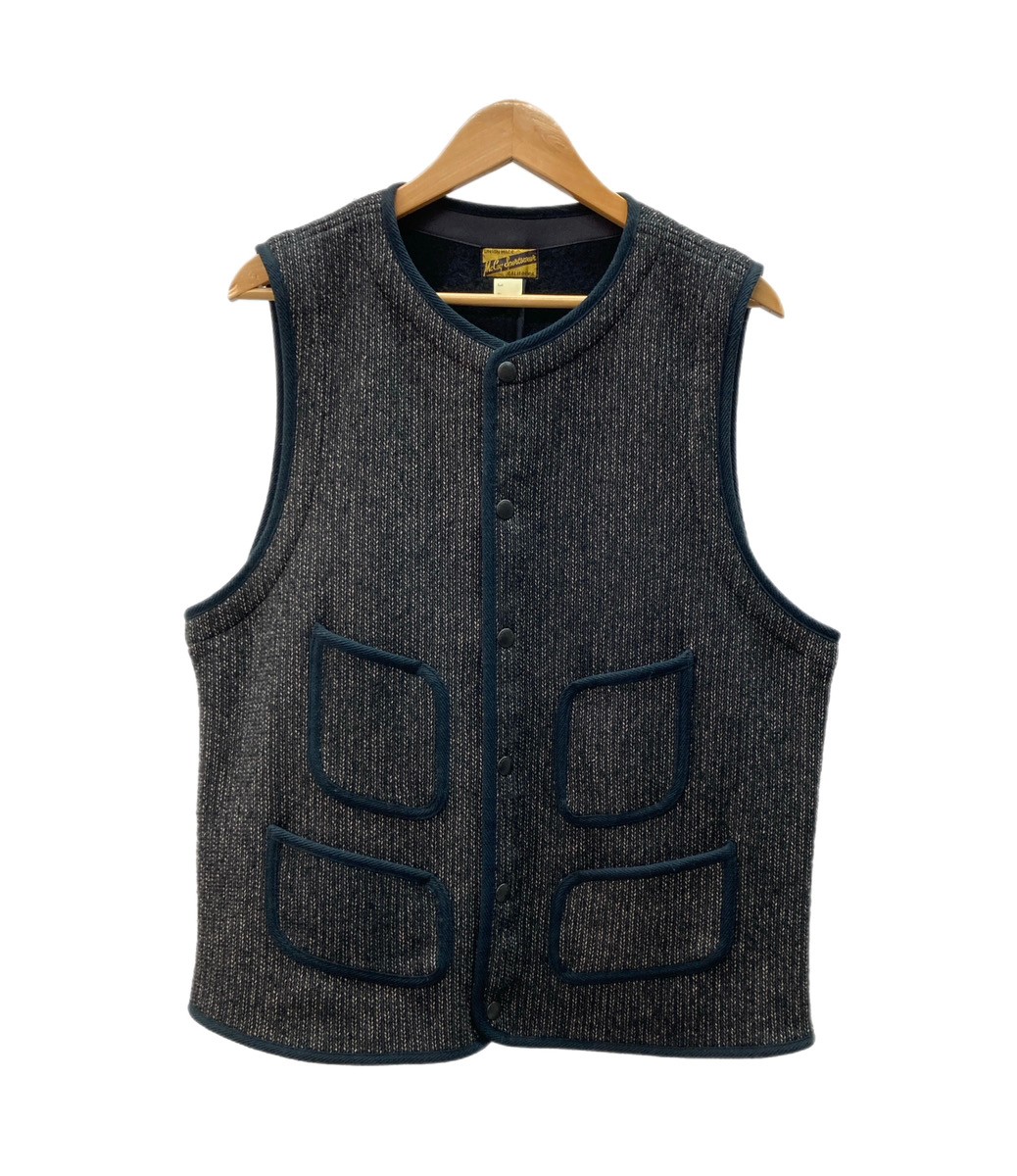 【中古】 リアルマッコイズ THE REAL McCOY\u0027S WOOL RASCHEL VEST 羊毛 ラッセル 砂浜差し交わす 砂浜より良い 針シンチ シンチバックル 大きさ44 より良い 無地 黒いこと 104MT-3193