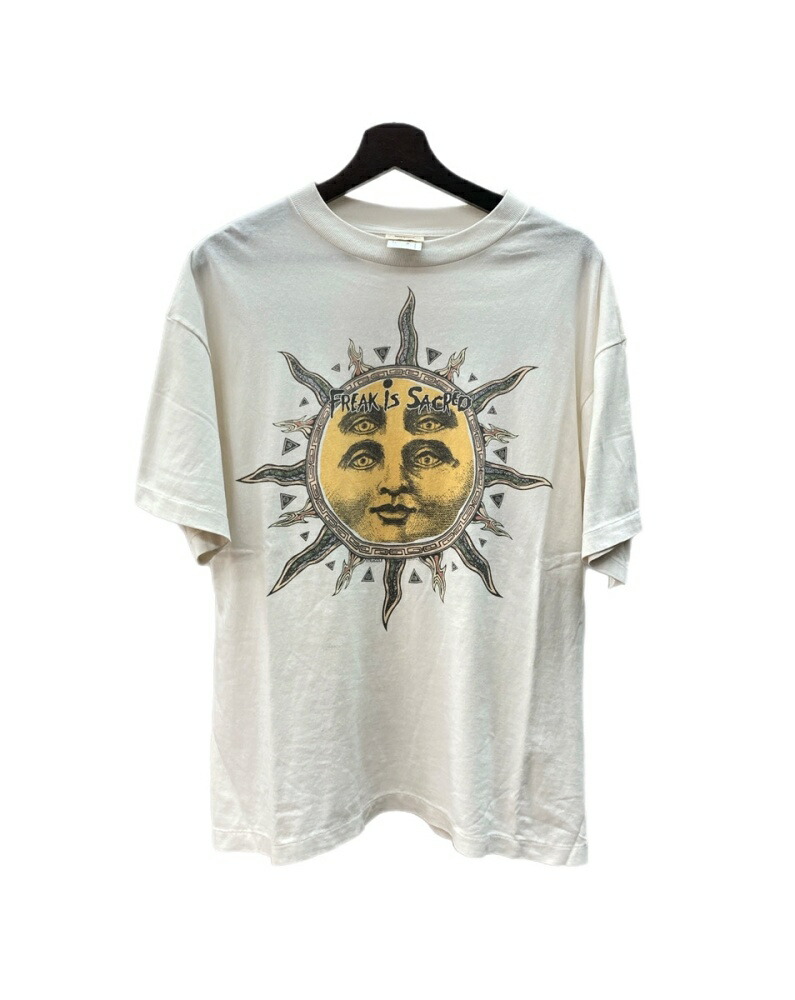 【中古】 仙マイケル SAINT MICHAEL 24AW CP_SS TEE 半袖 カットソー 労働者の一団のど首 FREAK IS SACRED SUN グラフィック 日本製 WHITE 白 SM-YS1-0000-C02 プルオーバー 刷り上げる 白いこと M大きさ 104MT-3226