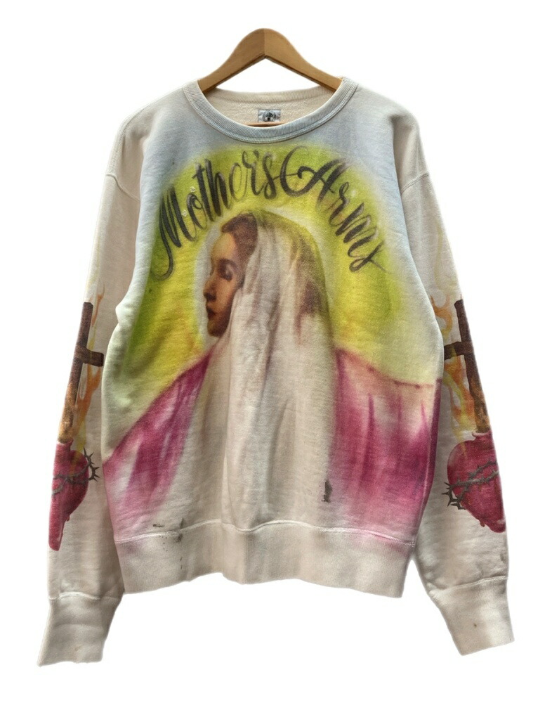 【中古】 セントマイケル SAINT MICHAEL CRW SWEAT SH_HUG クルーネック スウェット ハグ マリア像 トレーナー 加工 長袖 白 SM-S21-0000-012 スウェット プリント ホワイト Lサイズ 104MT-3250|ドンドンサガール