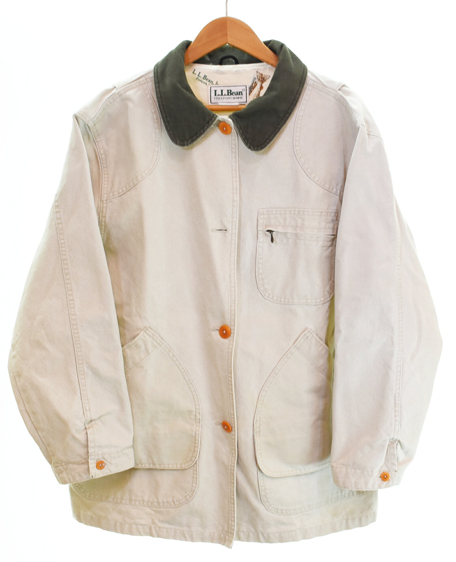【中古】エルエルビーン L.L.Bean 80s Duck Hunting Jacket 合鴨地 狩猟上衣 裏地総柄 うつり変わりコール天 - 上衣 ベージュ 103MT-4656