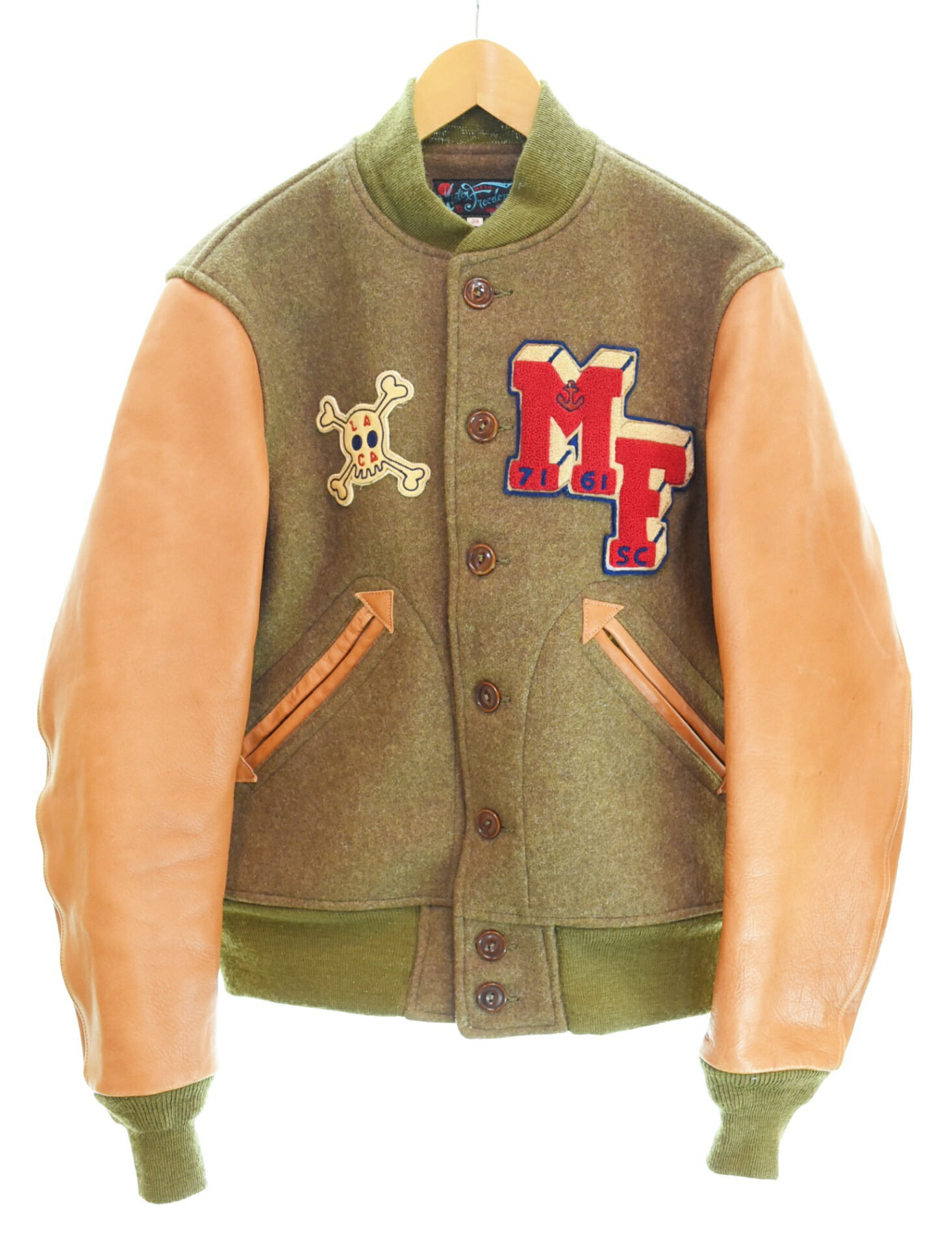 【中古】シュガーケーン SUGARCANE × MFSC ミスターフリーダム 共同研究 MF HEADQUARTERS JACKET アワード上衣 継ぎ切れ SC14242 38 上衣 カーキ 103MT-4715