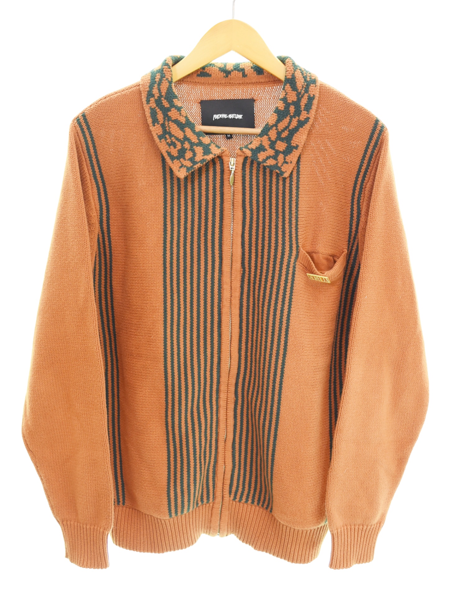 【中古】ファッキンオーサム Fucking Awesome Zip Polo Striped Knit Sweater ジップポロ カーディガン ストライプ コットンニット セーター M カーディガン オレンジ Mサイズ 103MT-4633|ドンドンサガール