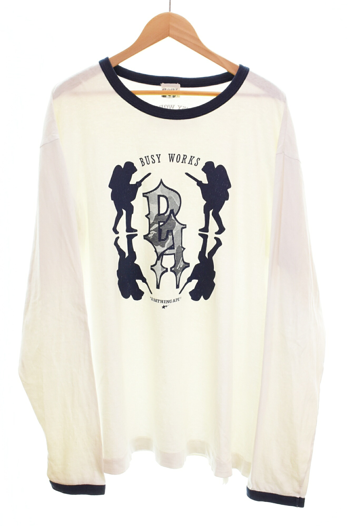 【中古】アベイシングエイプ  A BATHING APE 00s Long Sleeve Tee ロンT 長袖 シングル編み目 刷り上げる XL ロンT 白いこと LL大いさ 103MT-4686