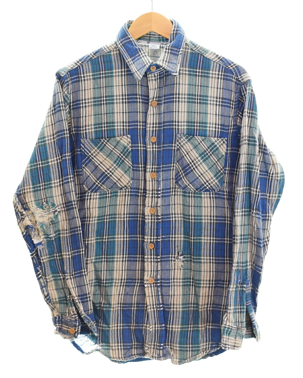 【中古】ビックマック BIG MAC 70s 80s Vintage Flannel Check Shirt ヴィンテージ 綿ネル 読み合わせる プルオーバー 好色彩設計 切れっ端 佇まい 長袖プルオーバー マルチ色合い M大きさ 103MT-4722