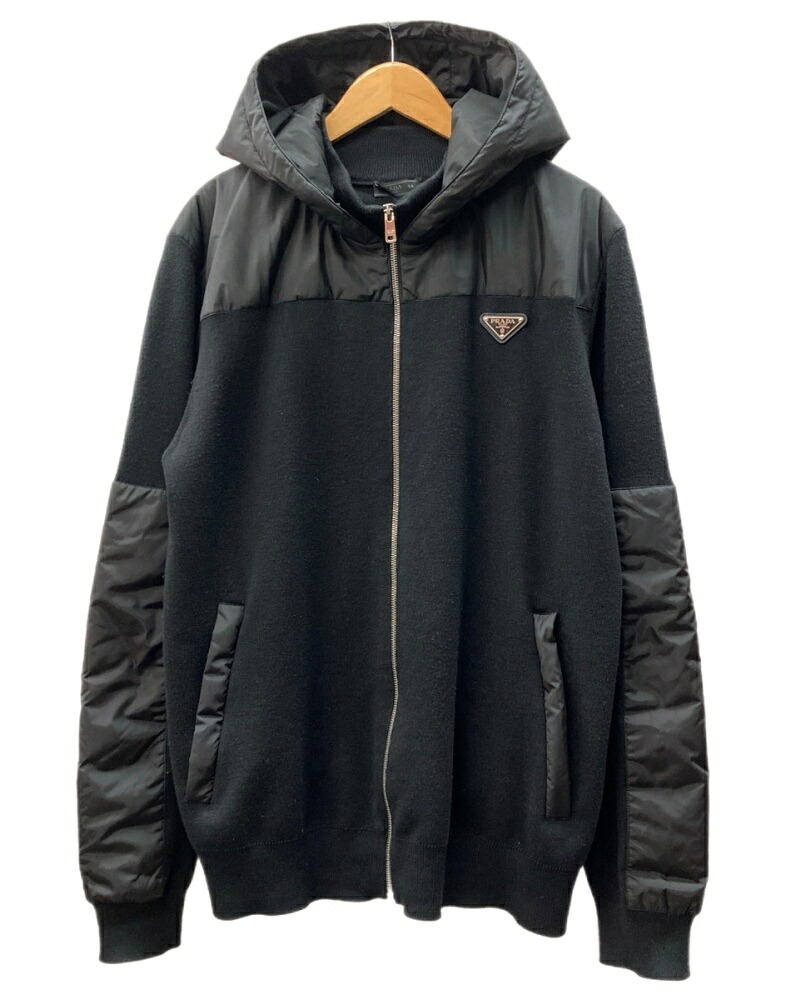 【中古】 プラダ PRADA Nylon Panel Blouson Jacket ナイロン パネル ブルゾン ジャケット トライアングルロゴ 切り替え ジップアップ 黒 UMG107 サイズ54 ジャケット ロゴ ブラック 104MT-3263|ドンドンサガール