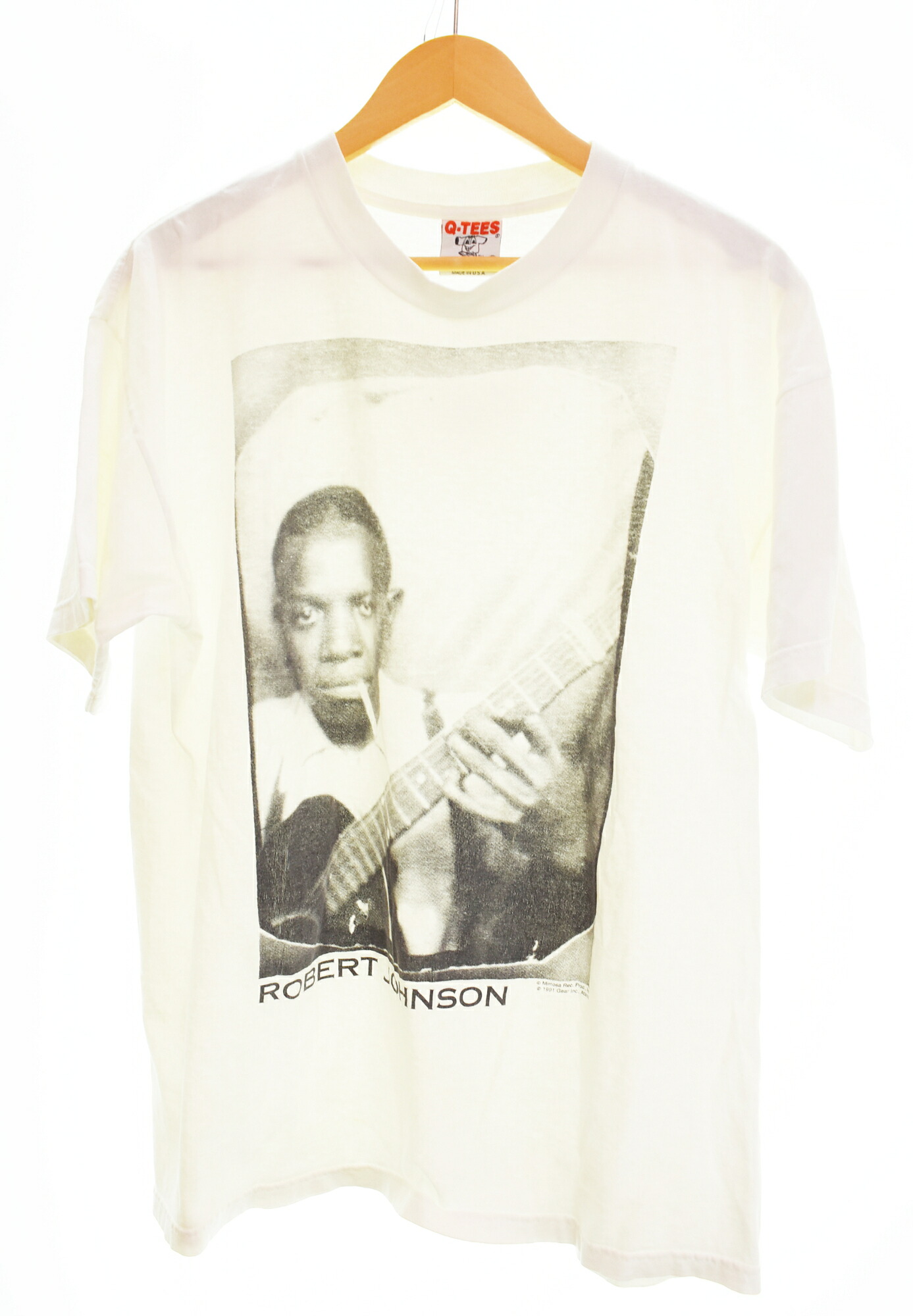 【中古】周波数帯域品目 BAND ITEM 90s Vintage  ROBERT JOHNSON ロバートジョンソン ブルース 写真絵TEE ティーシャツ 白いこと L大いさ 103MT-4733