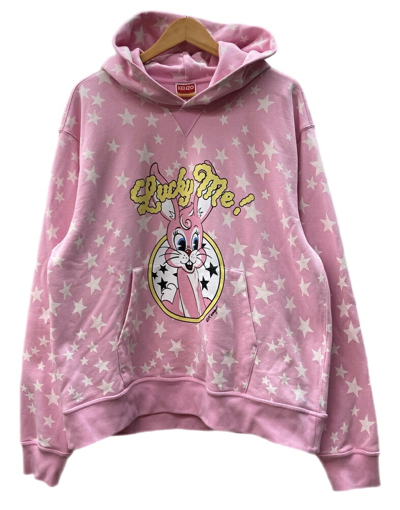 【中古】 ケンゾー KENZO Cartoon Cotton Hoodie ポンチ絵 綿織物 フーディー 城 うさぎ パーカー 調教師 星 FF65HO2584MR アノラック 文字記号 さくら色 L大きさ 104MT-3279