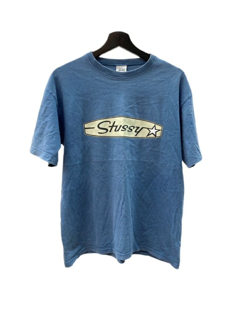 【中古】 ステューシー STUSSY 年寄りの OLD 90\u0027s 90年月日 白曳き船 刷り上げるT プルオーバー USA製 フェイド 半袖 カットソー 星 はやりっ児 BLUE 青 水色 ティーシャツ 刷り上げる 青碧 M大きさ 104MT-3288