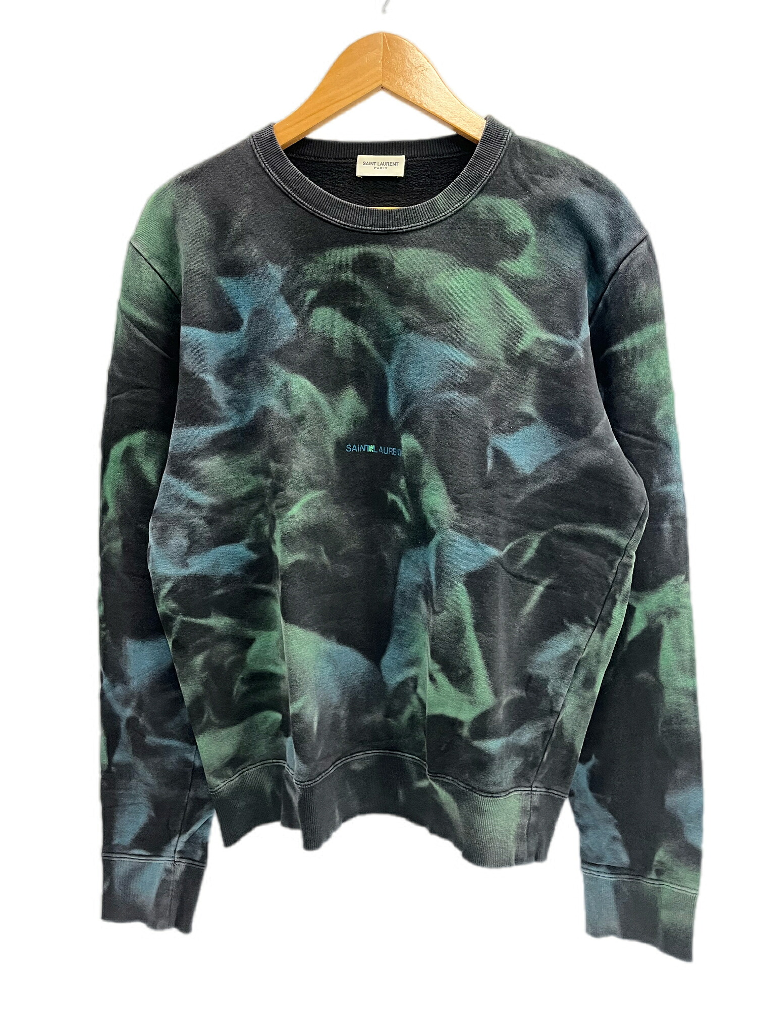 【中古】サンローラン Saint Laurent タイダイ 労働者の一団のど首 総柄 トレイナー 黒×緑 652506 Y36CZ 汗水 黒いこと M大きさ 101MT-6397