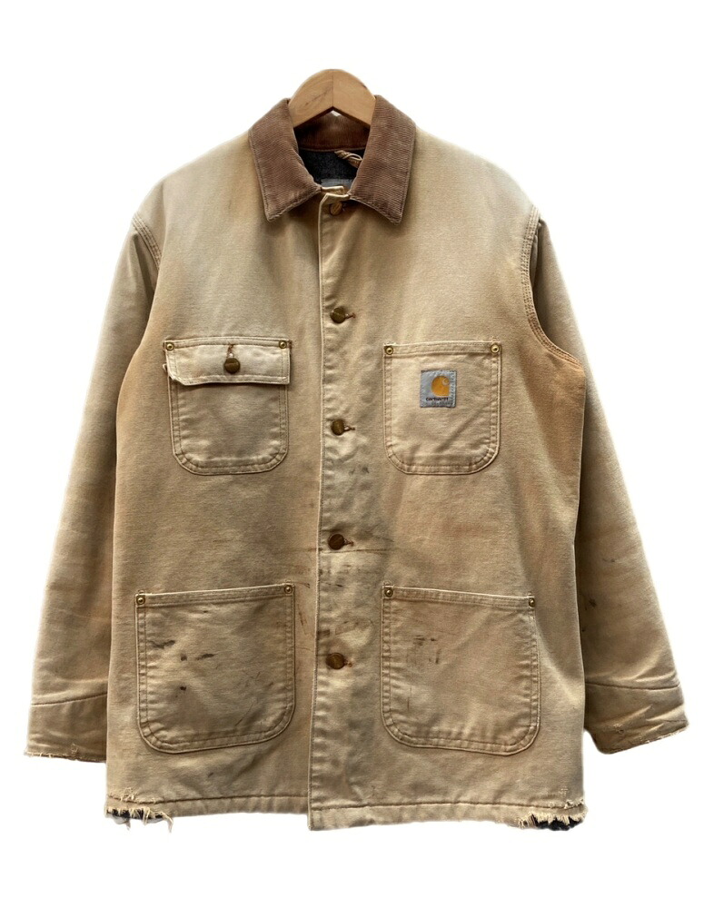 【中古】 鉄道車両ハート型 Carhartt Michigan Chore Coat ミシガン湖 チョア 厚地の外套 名取り草繰り上げる 細工物 裏毛布 上衣 うす茶色 C01 BRN 大きさ36R 上衣 ロゴタイプ ベージュ 104MT-3291
