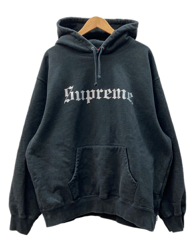 【中古】 シュプリーム SUPREME 25AW Washed Old English Hooded Sweatshirt 年寄りの イングリッシュ ボンネット トレイナー ティーシャツ 黒 アノラック ロゴタイプ 黒いこと L大きさ 104MT-3296
