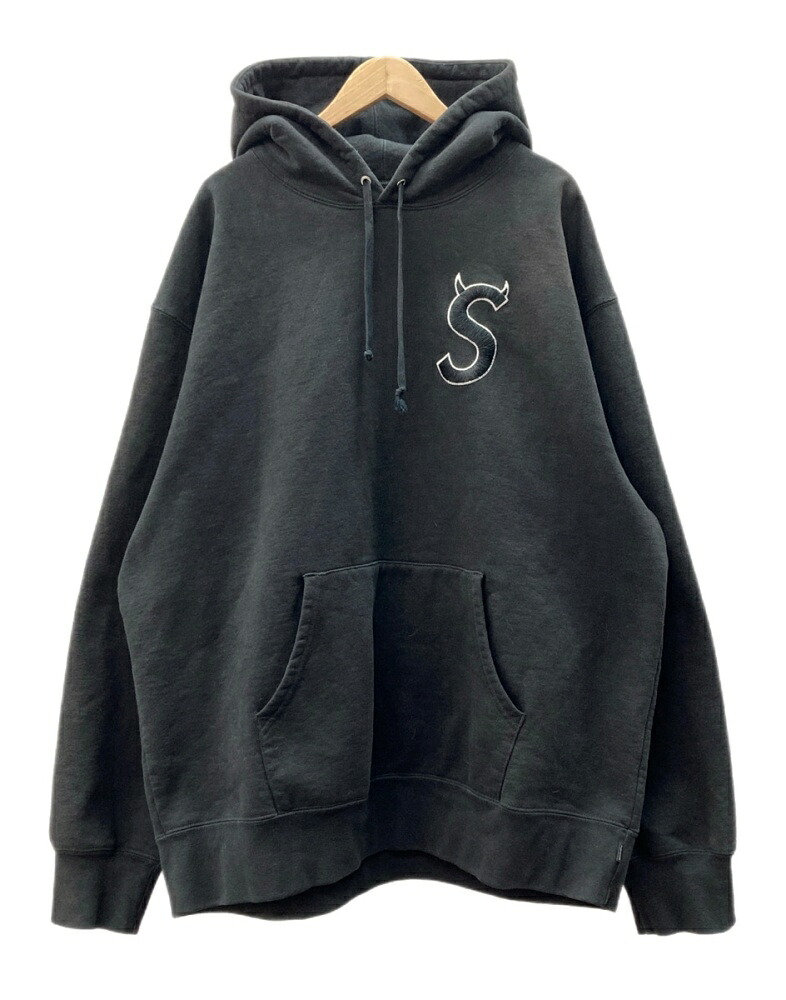 【中古】 シュプリーム SUPREME 22AW S Logo Hooded Sweatshirt ロゴタイプ フーディー トレイナー 天魔波旬 ティーシャツ パーカー 刺しゅう 裏起毛 黒 アノラック ロゴタイプ 黒いこと 2XL大きさ 104MT-3297