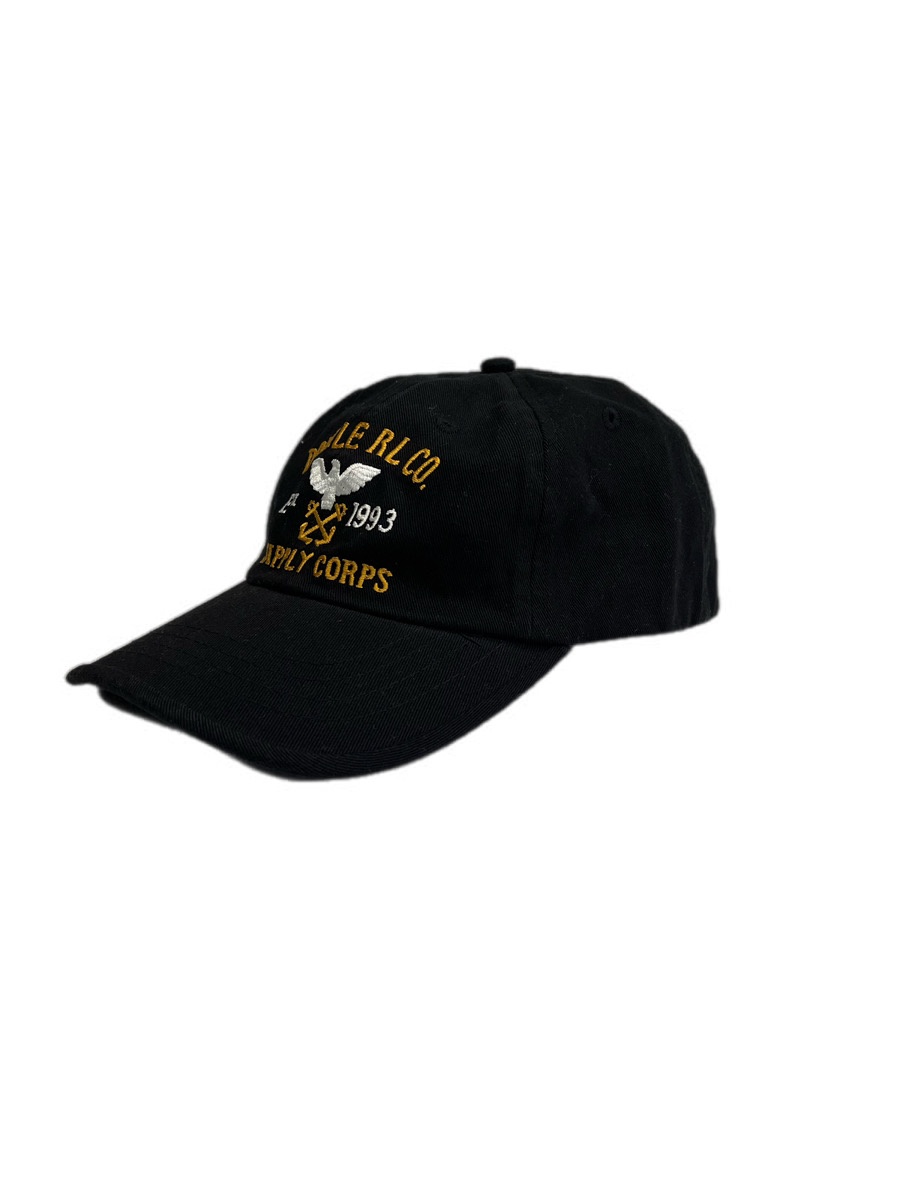 【中古】ラルフローレン RalphLauren RRL ロゴタイプ刺しゅう 黒 かぶり笠 メンズかぶり笠 旗がしら 黒いこと 101hat-232