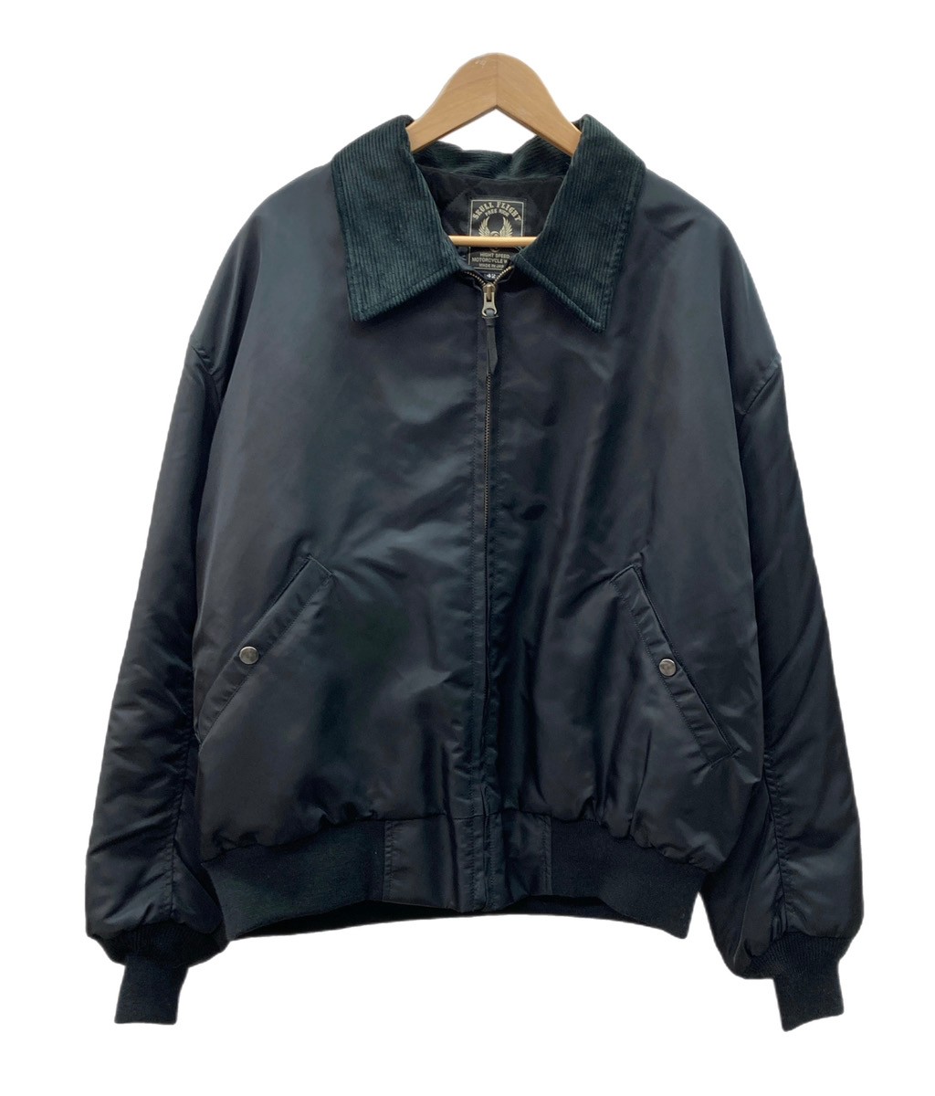 【中古】 スカルフライト SKULL FLIGHT Military Flight Jacket ミリタリー フライトジャケット ボンバージャケット アウター 中綿 切替 コーデュロイ 黒 サイズ42 ジャケット 無地 ブラック 104MT-3224｜ドンドンサガール