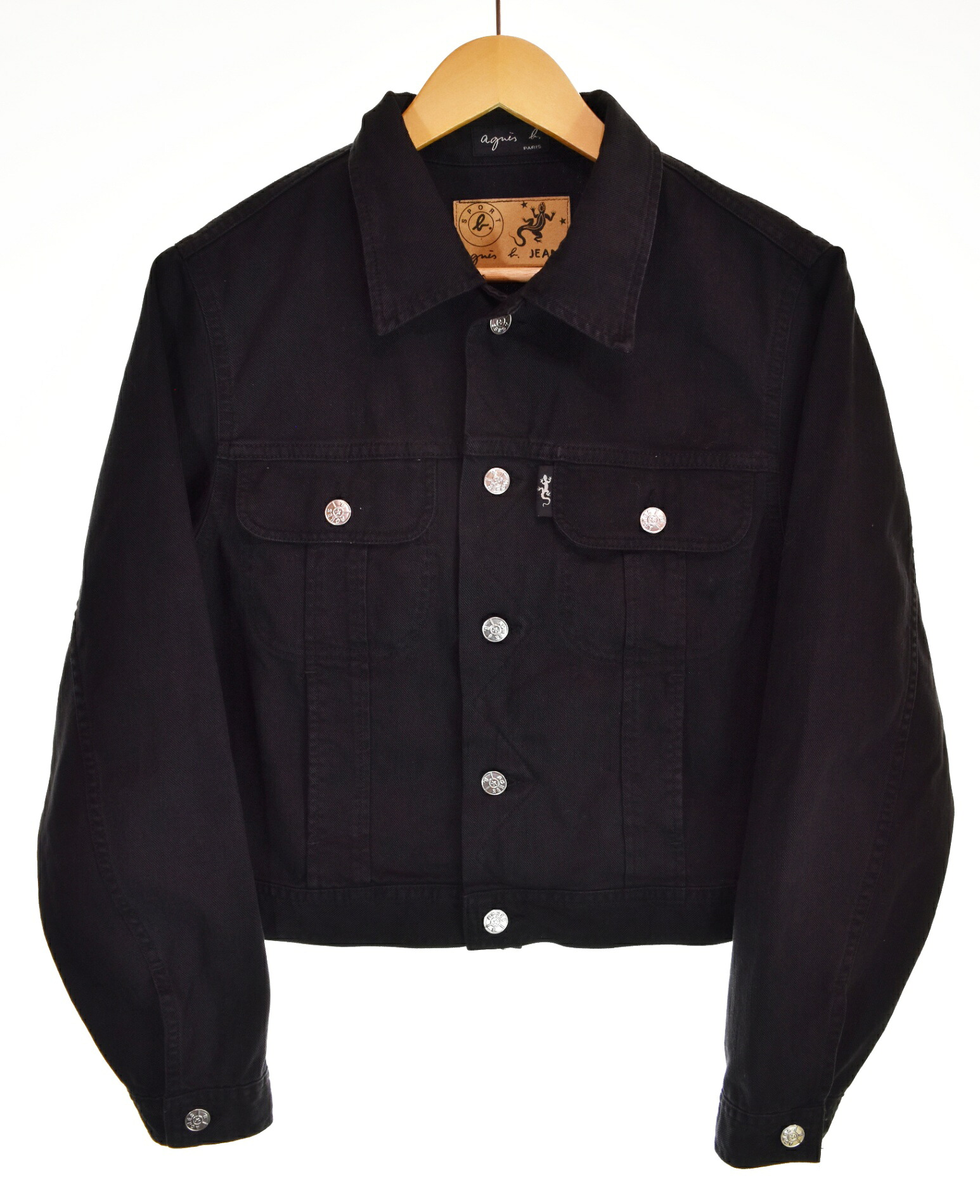 【中古】アニエスベー agnes b. JEANS -90s フランス共和国製 Black Denim Jacket 黒いこと ジーンズ上衣 Ｇジャン トラッカー 上衣 黒いこと M大きさ 2 103LT-234