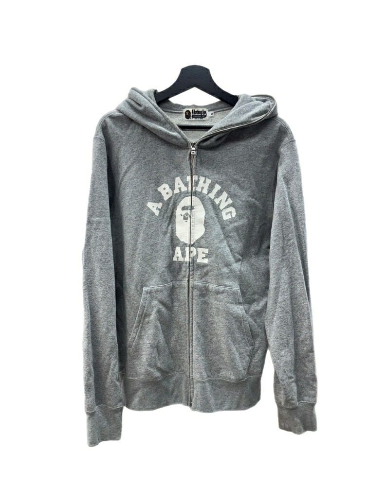 【中古】 アベイシングエイプ A BATHING APE 向こう正面ロゴタイプ フルジップアップ パーカー PARKER ダブルジップ Y2K 流行り GREY 薄墨色 001ZPF701013X アノラック 刷り上げる 薄墨色 XL大きさ 104MT-3289